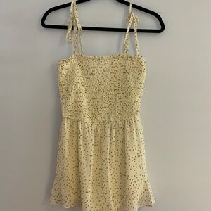 She + Sky Romper with Bow Spaghetti Straps and Ruffled Hem